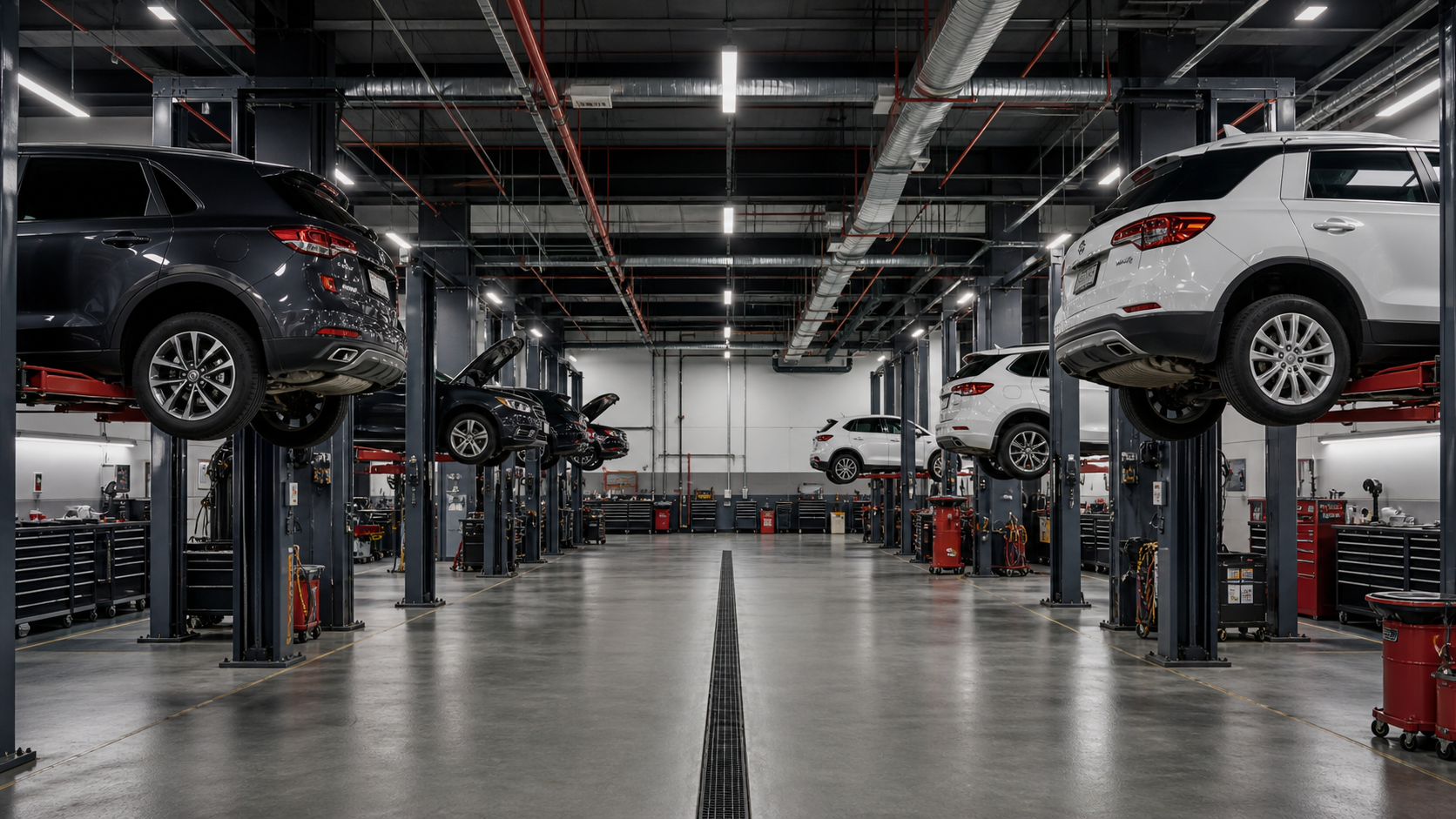 Premium vehicles inside a modern automotive workshop
